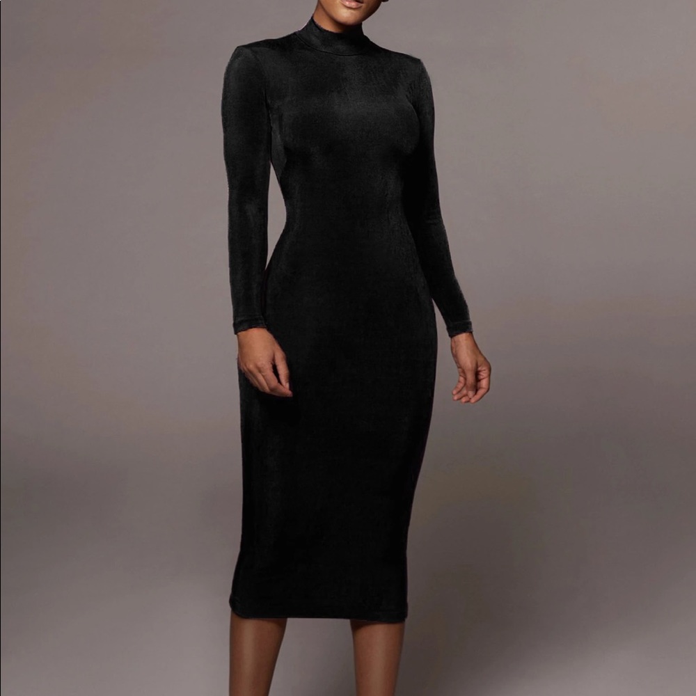 JLUXLABEL Black Mid Long Sleeve Dress